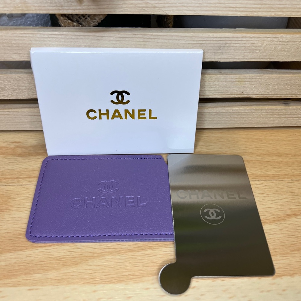 Chanel GWP Purple card case and silver mirror